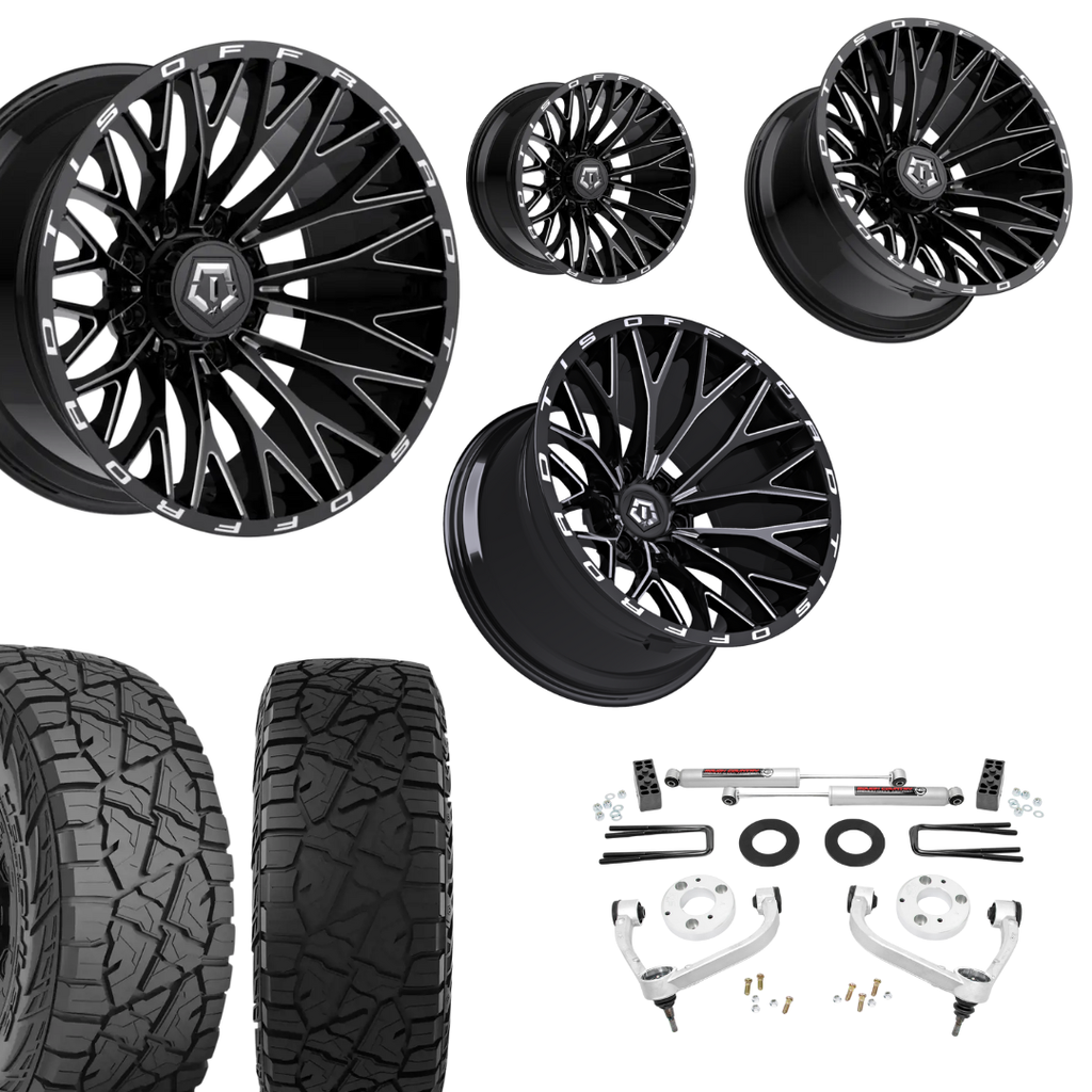 3 inch Bundle w/ 20x10 Black Milled Wheels - 33in Hercules RT1 Tires - 4wd