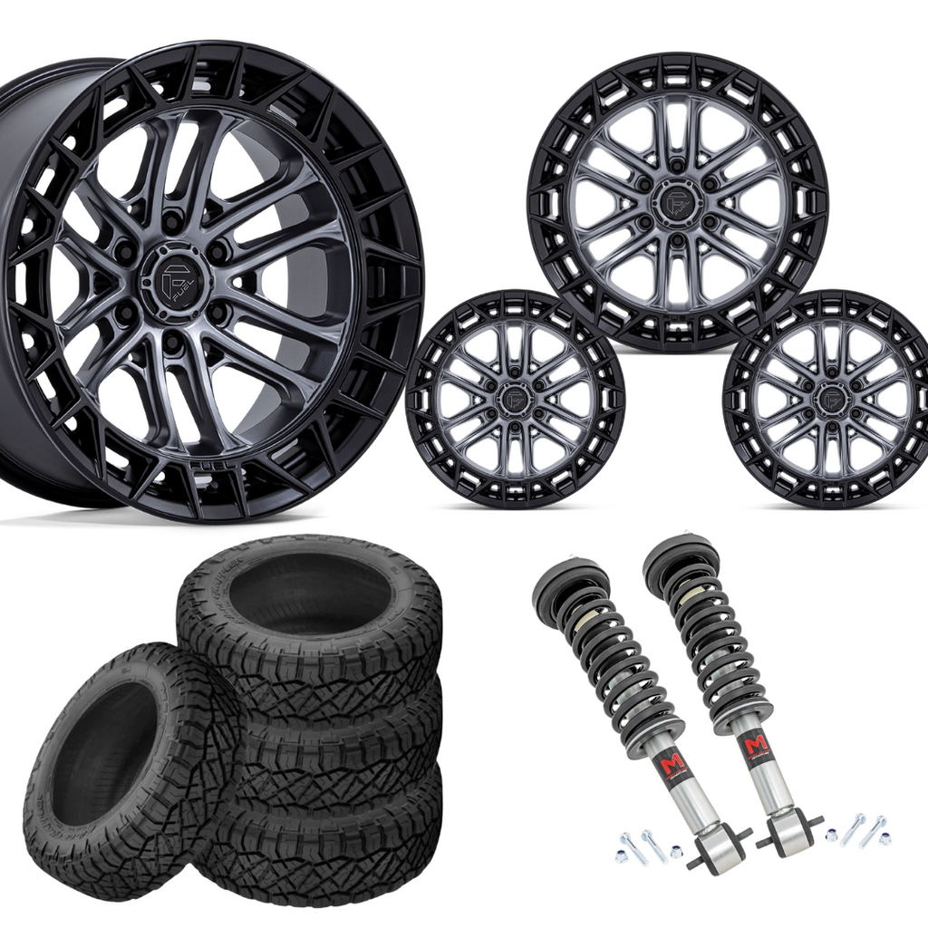 2 inch Level Bundle w/ 20x9 Matte Black Gunmetal Wheels & 33in Nitto Ridge Grapplers - 4wd