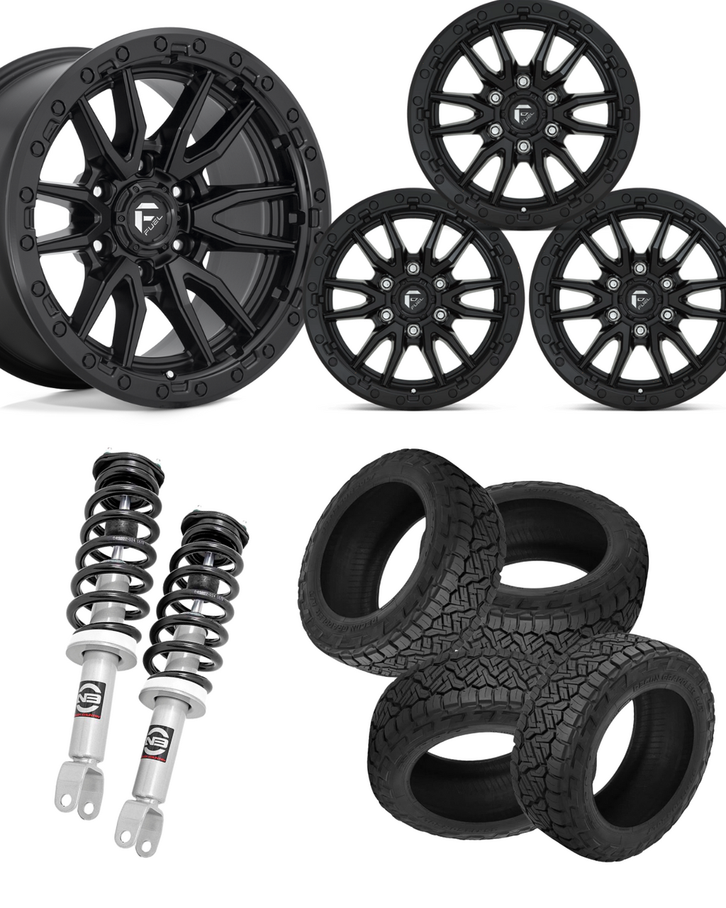 2.5 Level Bundle w/ 20x10 Matte Black Wheels & 33in Nitto Recon Grapplers - 4wd