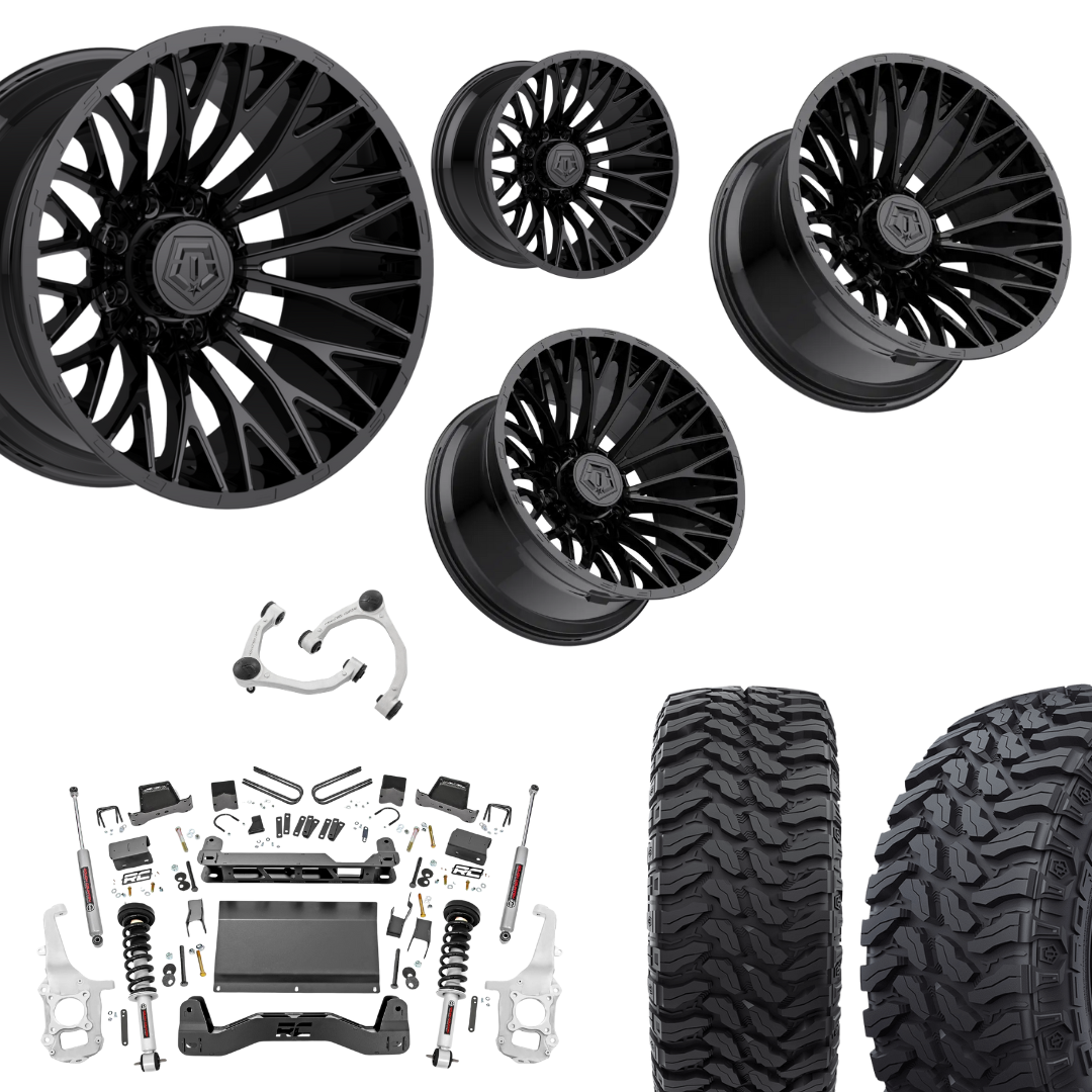 6 inch Lift N3 Bundle w/ 22x12 Gloss Black Wheels- 35in Hercules TT1 Tires - 4wd