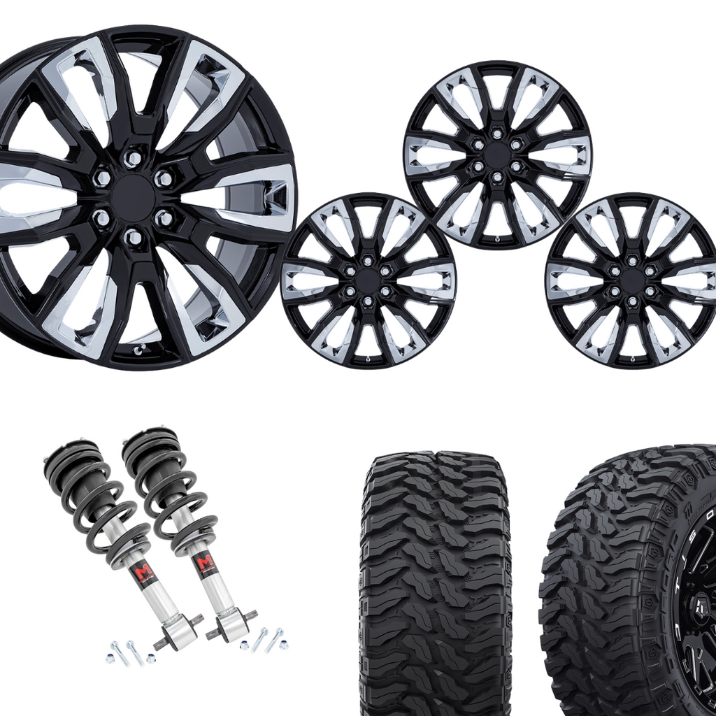 2 inch Level Bundle w/ 22in Black Chrome Wheels and 33in TIS TT1 Mud Tires 2wd/4wd