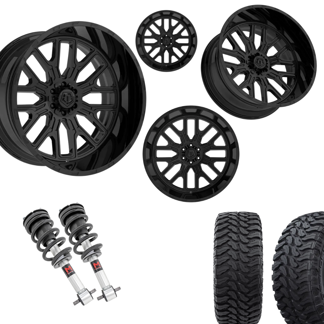 2 inch Level Bundle w/ 20x10 Gloss Black Wheels and 33in TIS TT1 Mud Tires 2wd/4wd