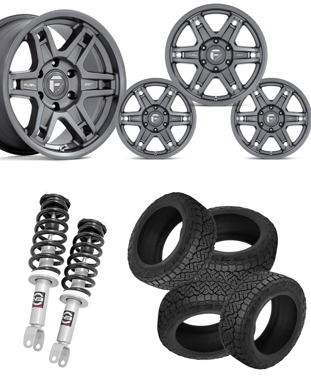 Ram 2.5 Level Bundle w/ 20x9 Matte Gunmetal Wheels & 33in Nitto Recon Grapplers - 4wd
