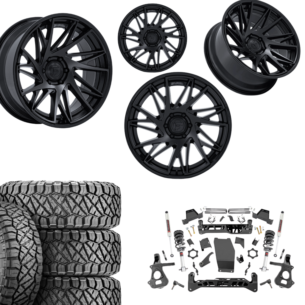 7 inch Lift M1 Bundle w/ 22x10 Black Wheels - 35in Nitto Ridge Grapplers - 4wd