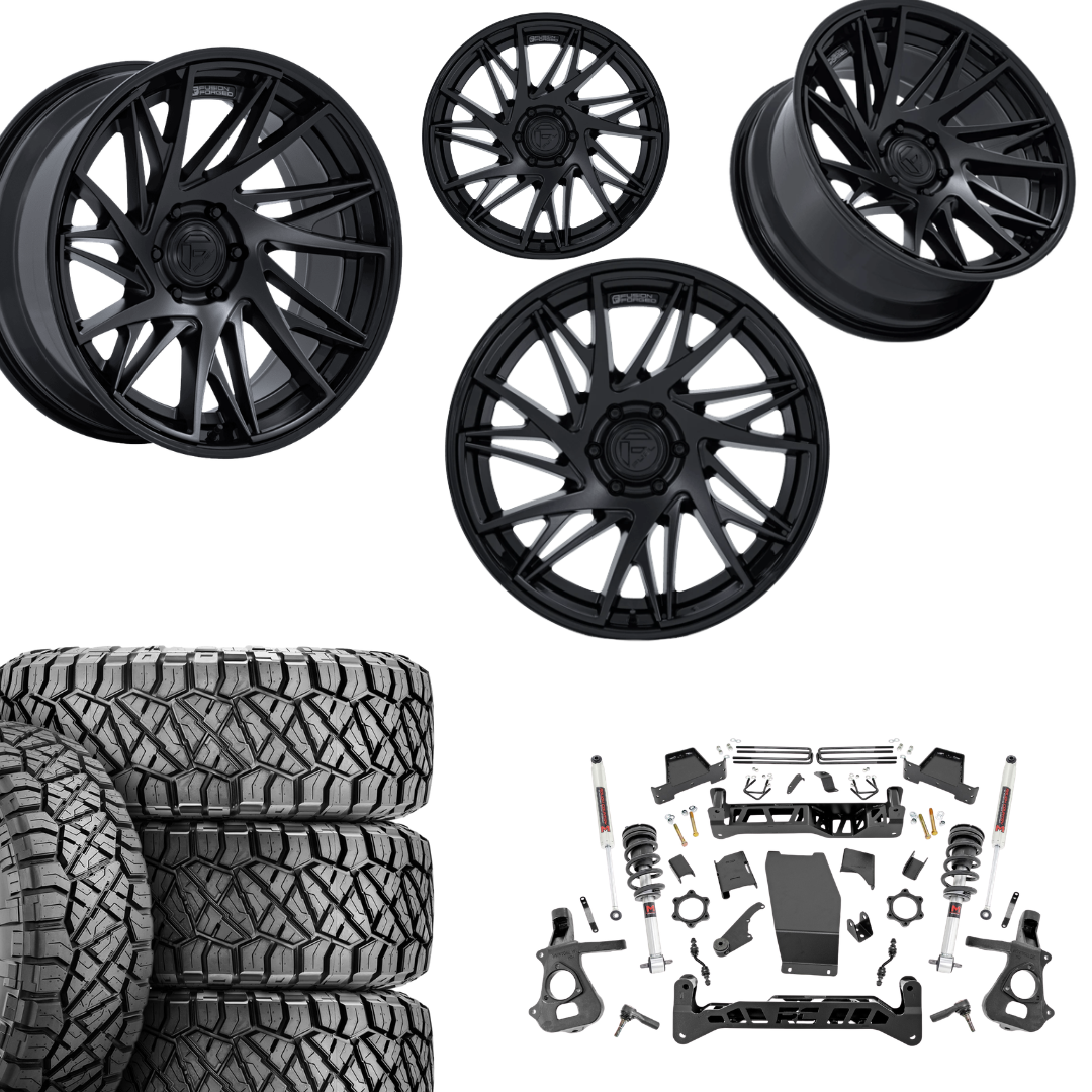 7 inch Lift M1 Bundle w/ 22x10 Black Wheels - 35in Nitto Ridge Grapplers - 4wd