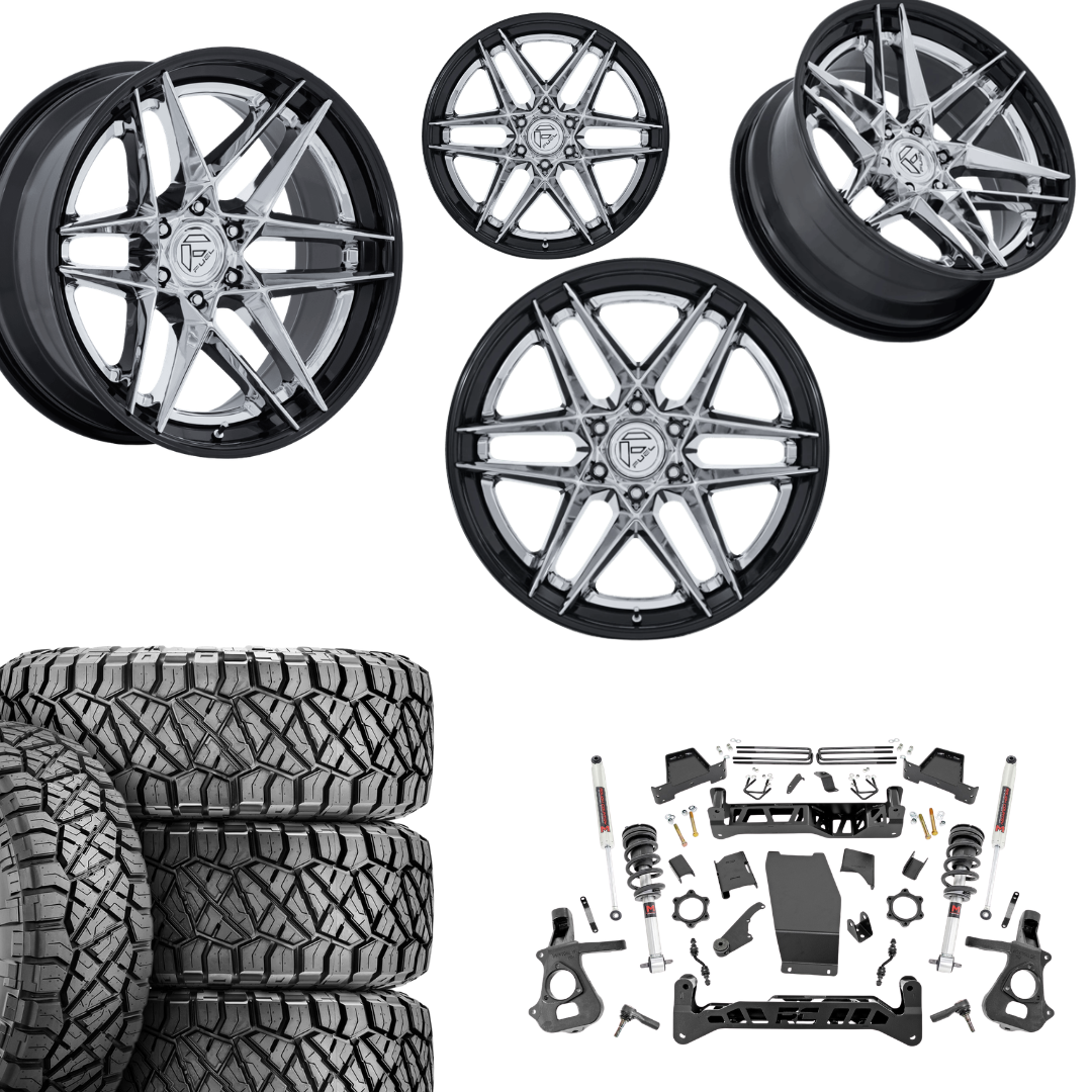 7 inch Lift M1 Bundle w/ 22x10 Black Chrome Wheels - 35in Nitto Ridge Grapplers - 4wd