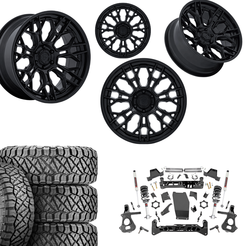 7 inch Lift M1 Bundle w/ 22x10 Black Wheels - 35in Nitto Ridge Grapplers - 4wd