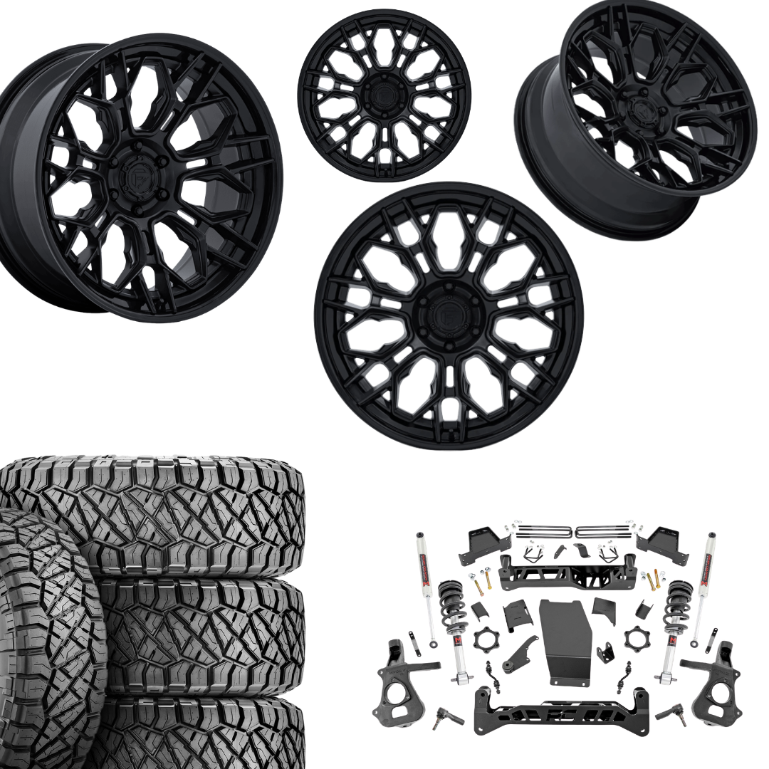 7 inch Lift M1 Bundle w/ 22x10 Black Wheels - 35in Nitto Ridge Grapplers - 4wd