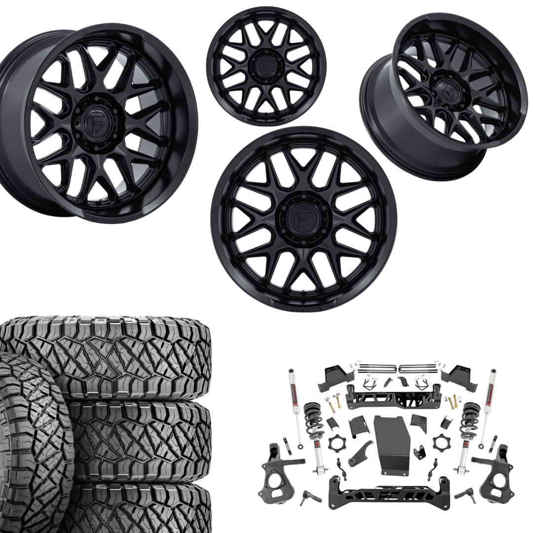 7 inch Lift M1 Bundle w/ 22x10 Black Out Wheels - 35in Nitto Ridge Grapplers - 4wd