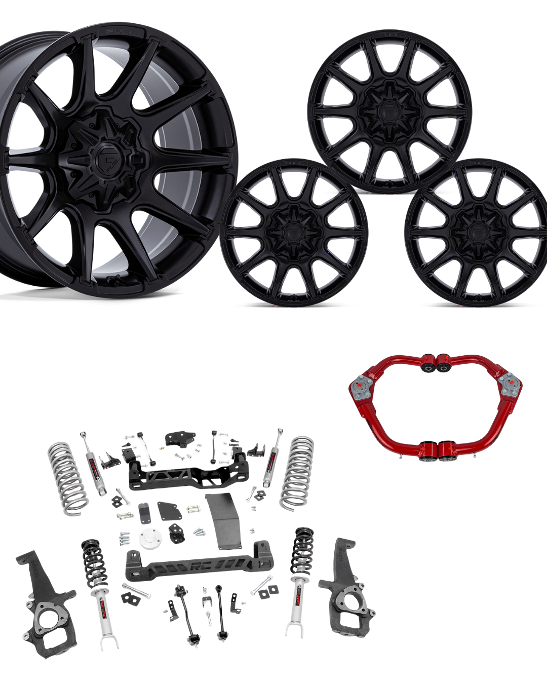6 inch Lift Bundle N3 w/ 20x10 Matte Black Wheels- No Tires - JBA UCAs - 2wd
