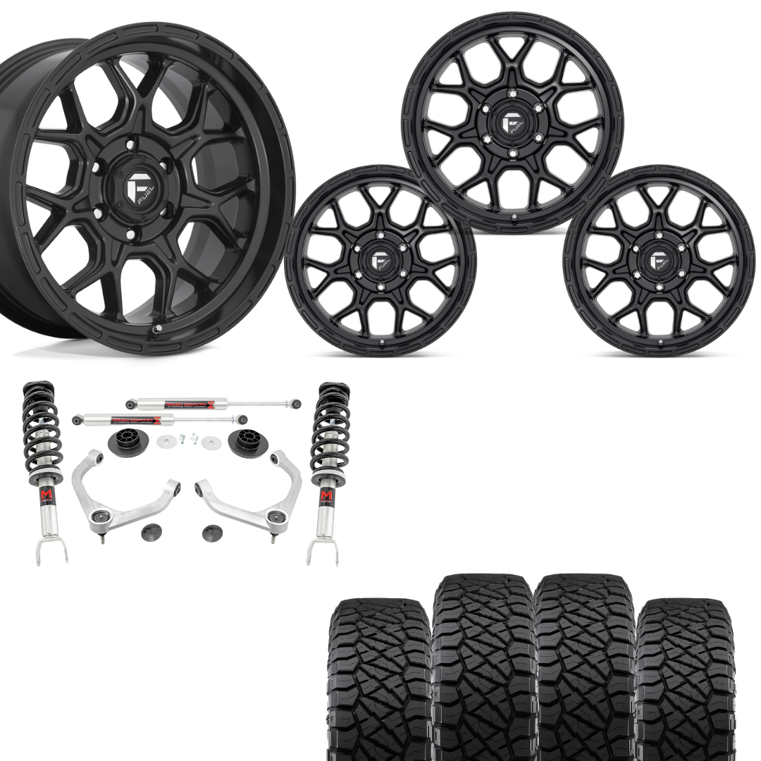 3 inch Lift Bundle M1 w/ 20x10 Matte Black Wheels & 33in Nitto Ridge Grapplers- RAM 1500 4wd