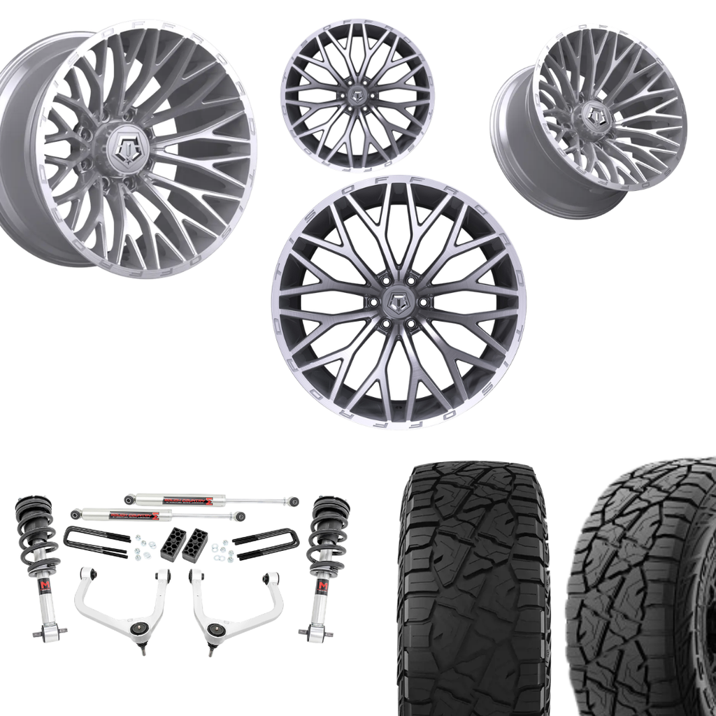 3 inch Lift M1 Bundle w/ 22x10 Silver Machined Wheels & 33in Hercules RT1 - 2wd/4wd