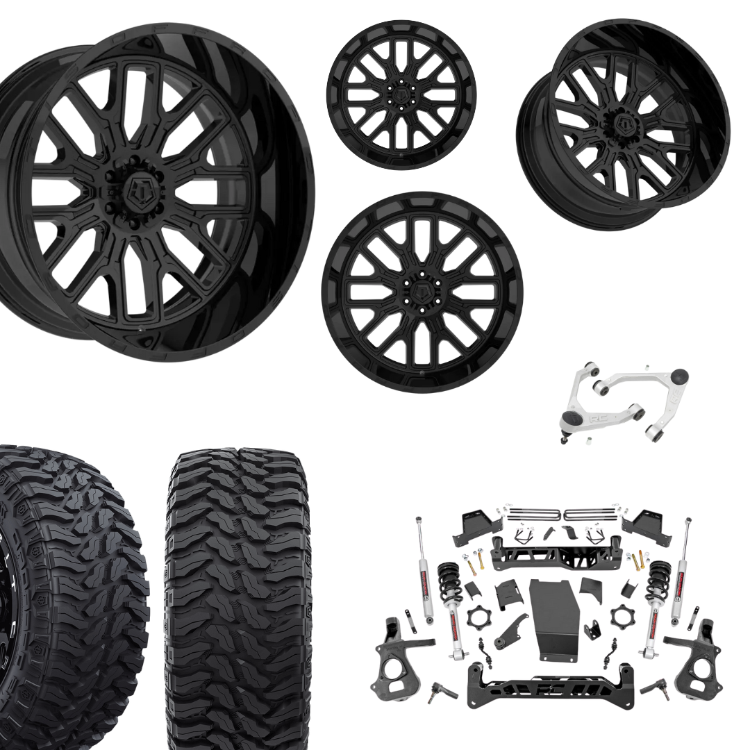 7 inch Lift N3 Bundle w/ 22x12 Gloss Black Wheels - 35in Hercules TT1 Tires + Upper Control Arms- 4wd (14-18)