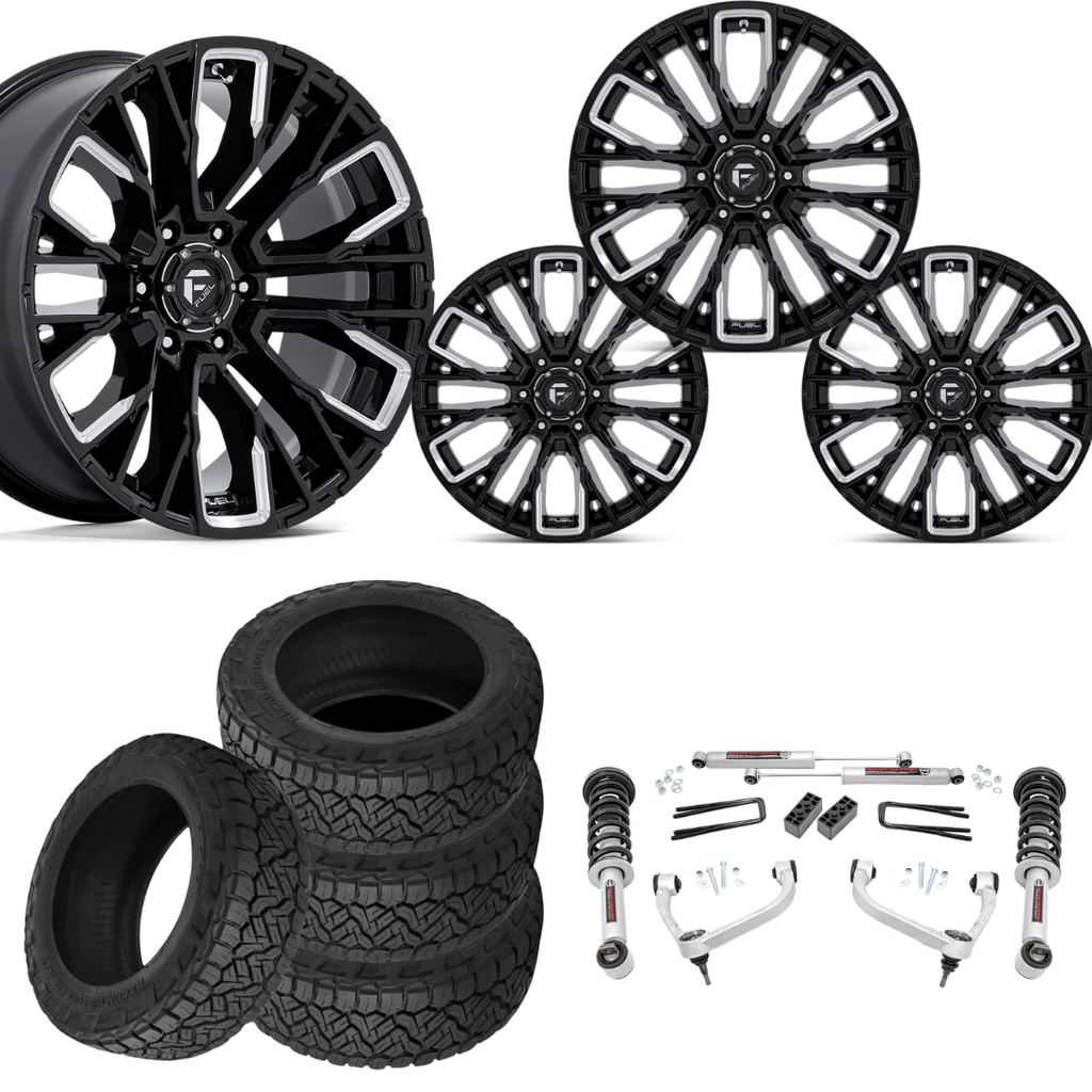 3 inch N3 Bundle w/ 20x9 Black Chrome Wheels - 34in Nitto Recon Grapplers - 4wd