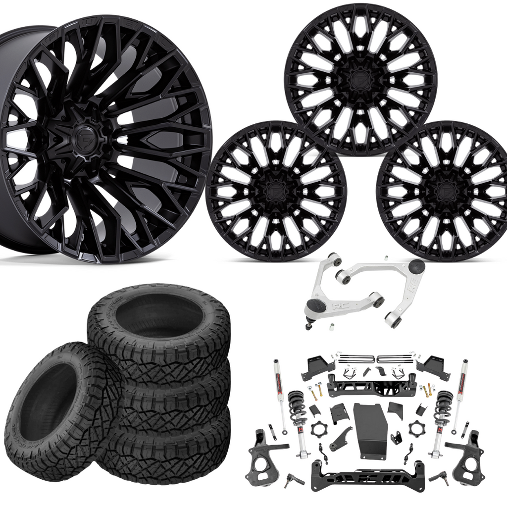 7 inch Lift M1 Bundle w/ 22x12 Black Wheels - 35in Nitto Ridge Grapplers & Upper Control Arms- 4wd (14-18)