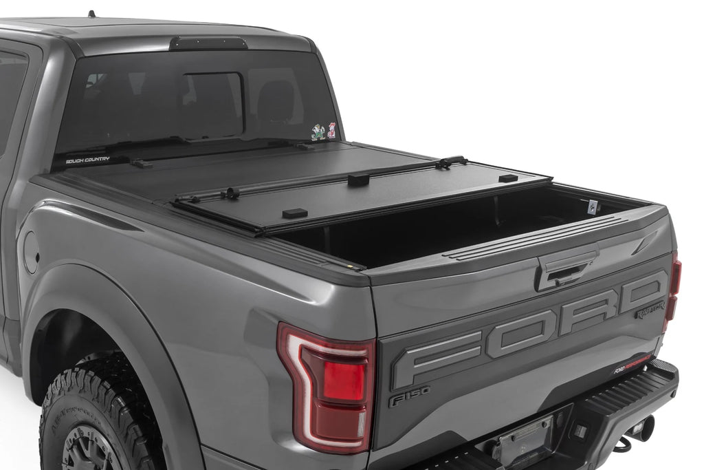 Rough Country Hard Tri-Fold Flip Up Bed Cover 5'7" Bed | Ford F-150 (21-25)/F-150 Lightning (22-25)