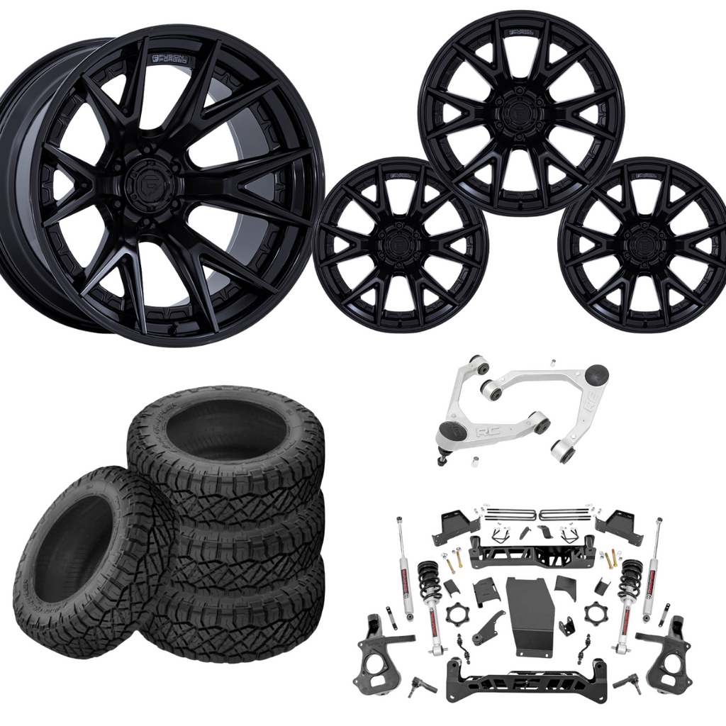 7 inch Lift N3 Bundle w/ 22x10 Black Wheels - 35in Nitto Ridge Grapplers & Upper Control Arms- 4wd (14-18)