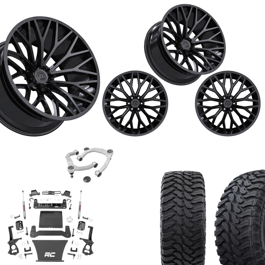 6 inch Bundle w/ 22x12 Gloss Black Wheels and 35in Hercules TT1 Tires - 2wd