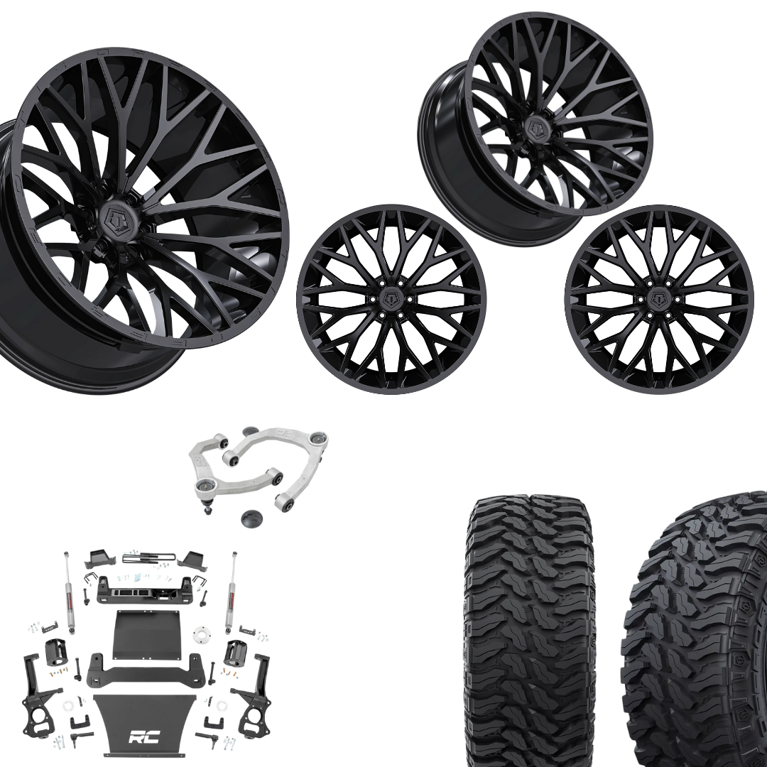 6 inch Bundle w/ 22x12 Gloss Black Wheels and 35in Hercules TT1 Tires - 2wd