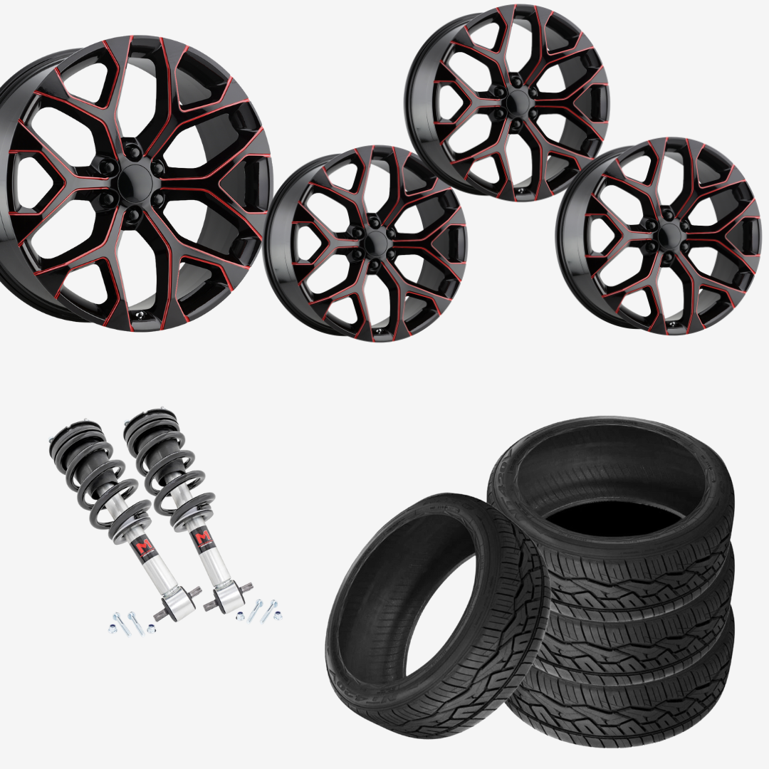 2 inch Level Bundle w/ 20x9 Black Red Rep Wheels & Nitto 420v Tires - 2wd/4wd