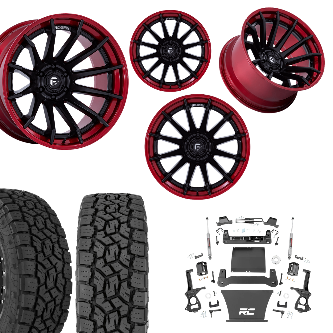 6 inch Bundle w/ 22x12 Black Red Wheels and 35in Toyo AT3 Tires - 2wd