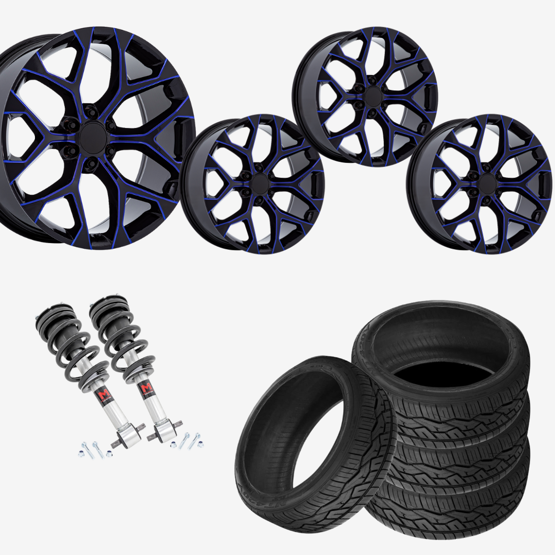2 inch Level Bundle w/ 20x9 Black Blue Rep Wheels & Nitto 420v Tires - 2wd/4wd