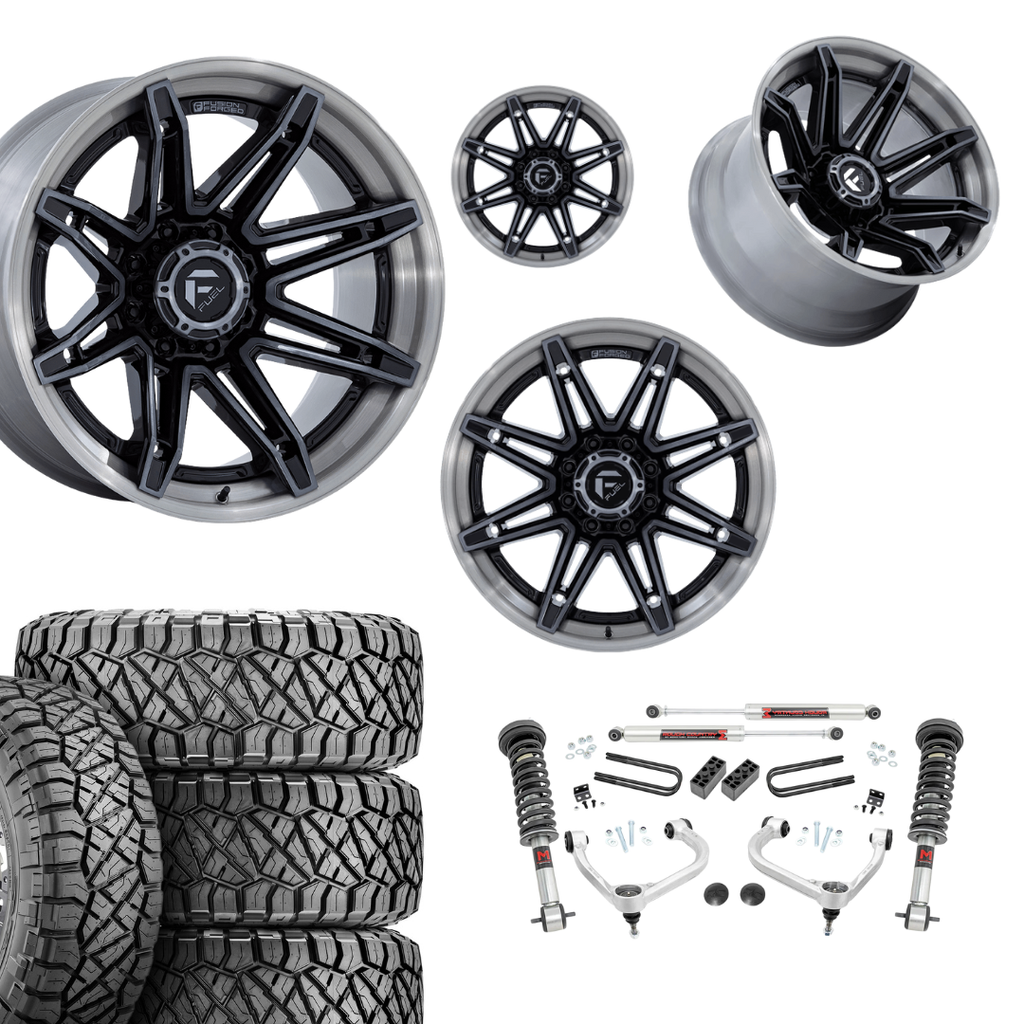 3 inch M1 Bundle w/ 20x10 Brushed Black Wheels & 33in Nitto Ridge Grapplers - 4wd