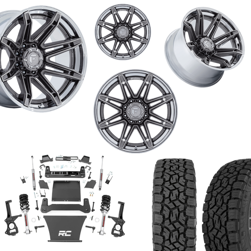 6 inch Bundle w/ 22x12 Platinum Chrome Wheels & 35in Toyo AT3 Tires - 4wd - 4.3 5.3 6.2 Engine