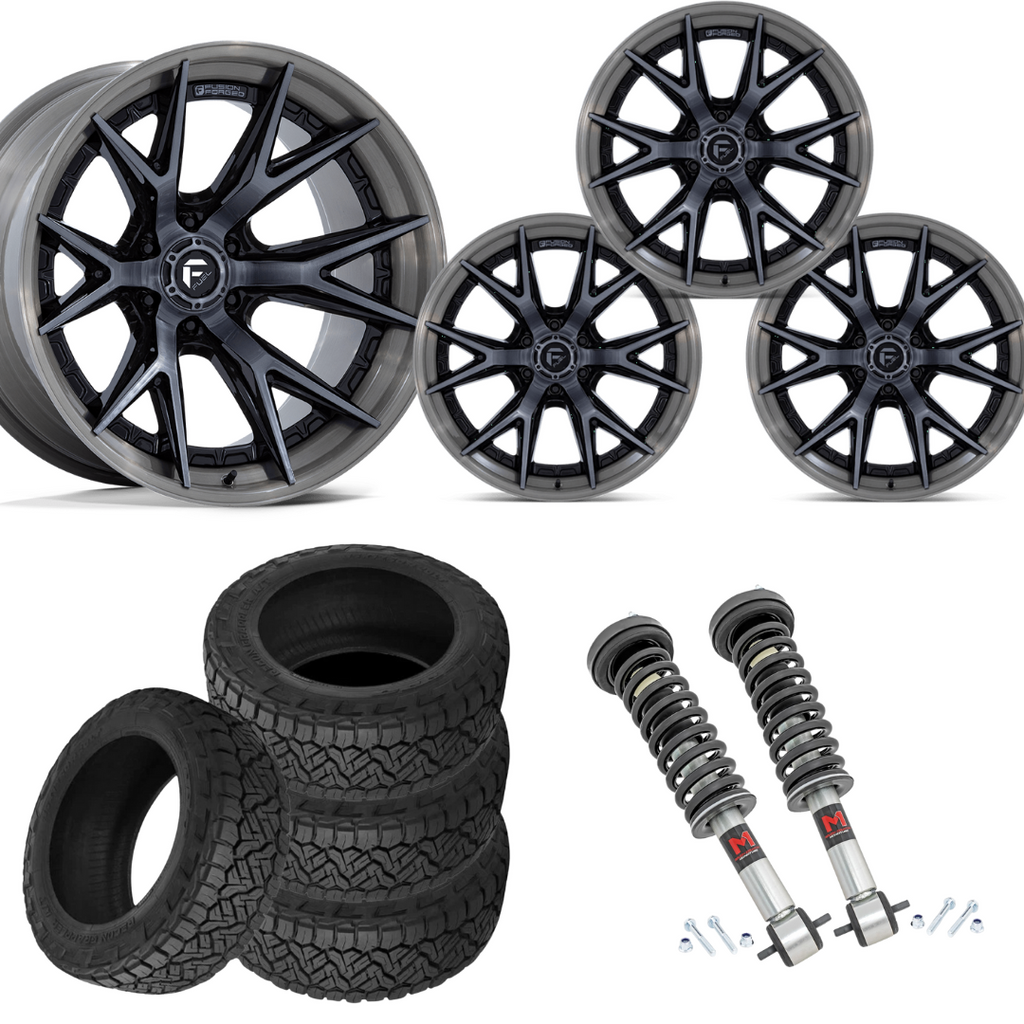 2 inch Level Bundle w/ 20x10 Brushed Black Wheels & 34in Nitto Recon Grapplers - 4wd