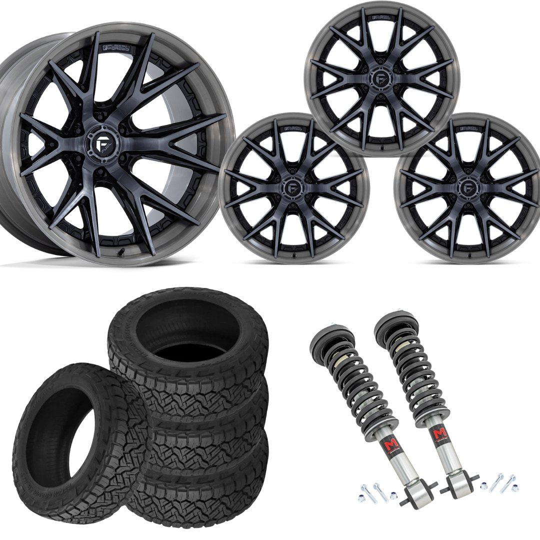 2 inch Level Bundle w/ 20x10 Brushed Black Wheels & 34in Nitto Recon Grapplers - 4wd