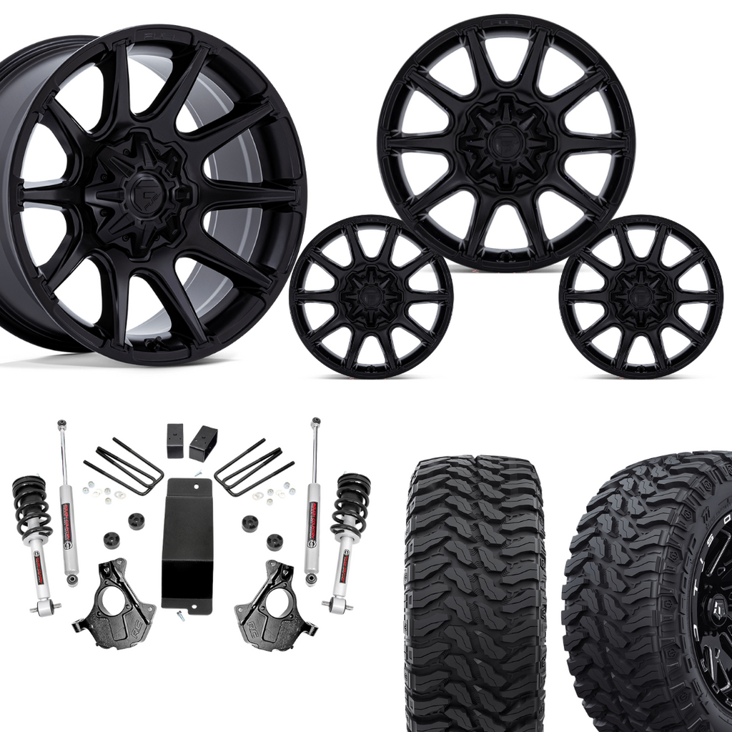 3.5 inch Lift N3 Bundle w/ 22x10 Matte Black Wheels - 33in TIS TT1 Mud Tires - 4wd (14-18)