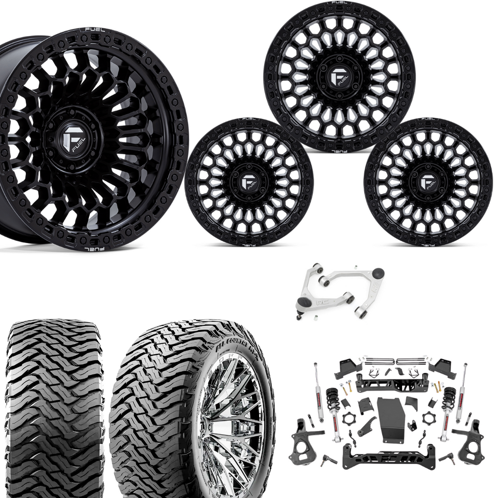 7 inch Lift N3 Bundle w/ 20x10 Matte Black Wheels - 35in Ironman MT-X Tires & Upper Control Arms- 4wd (14-18)