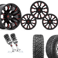 2 inch Level Bundle w/ 20x10 Black Red Wheels & 33in Nitto Recon Tires - 2wd/4wd