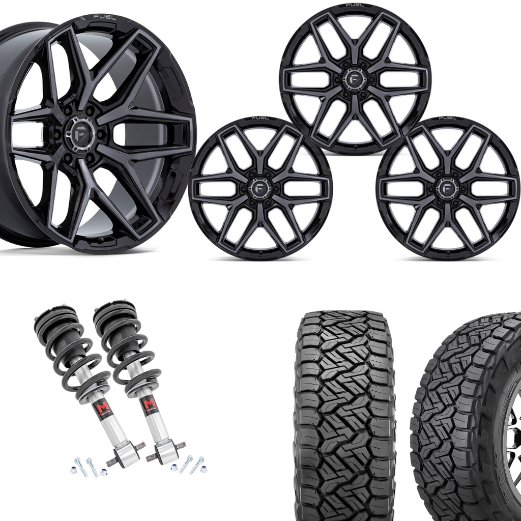 2 inch Level Bundle w/ 20x10 Black Tinted Wheels & 33in Nitto Recon Tires - 2wd/4wd