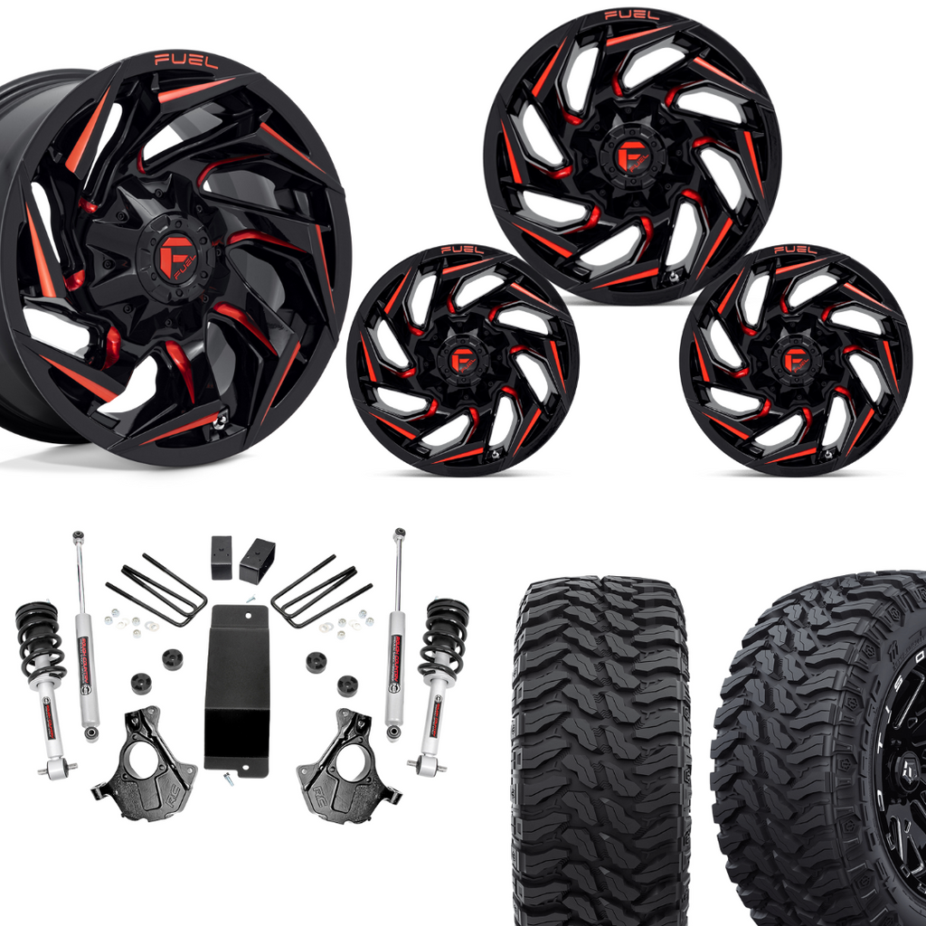 3.5 inch Lift N3 Bundle w/ 22x10 Black Red Milled Wheels - 33in TIS TT1 Mud Tires - 4wd (14-18)