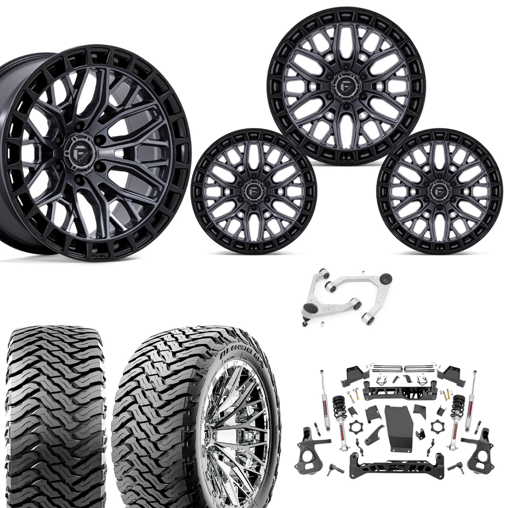7 inch Lift N3 Bundle w/ 20x10 Gunmetal Black Lip Wheels - 35in Ironman MT-X Tires & Upper Control Arms- 4wd (14-18)
