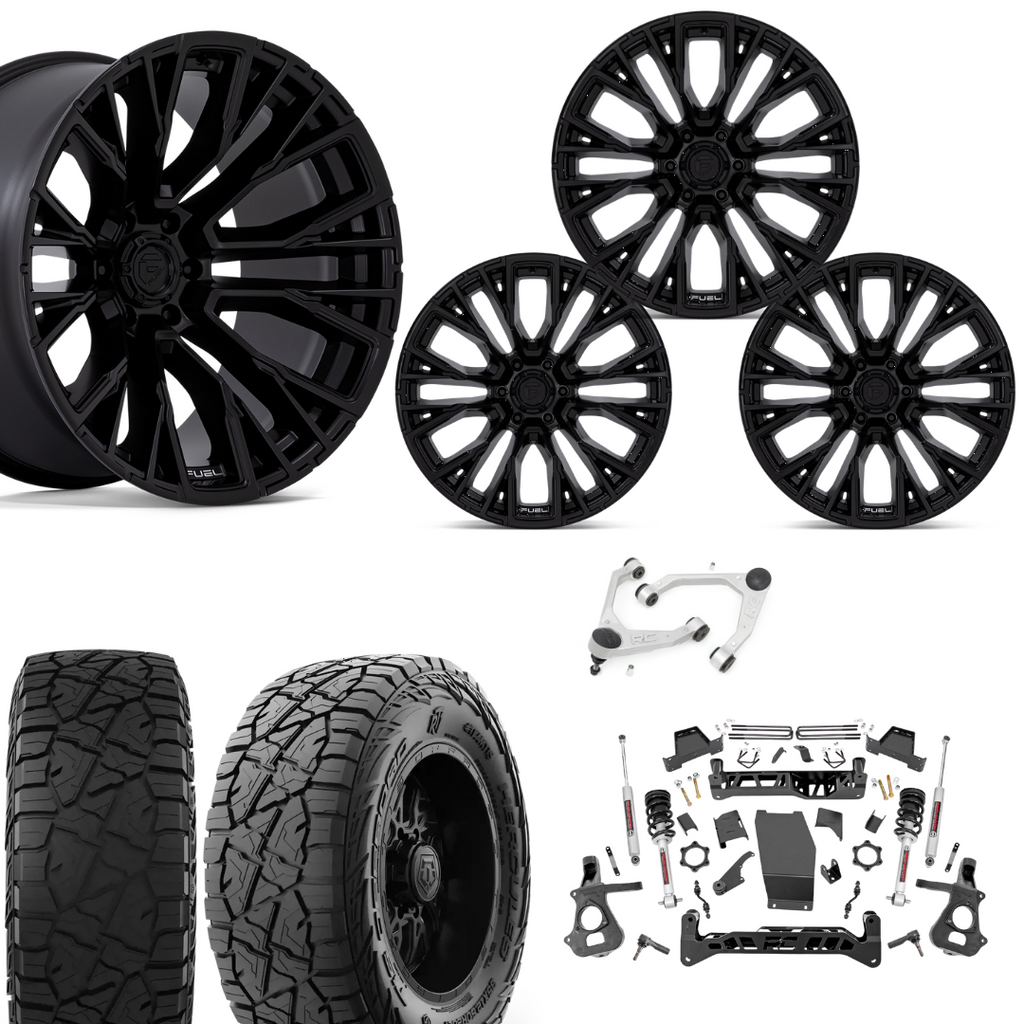 7 inch Lift N3 Bundle w/ 22x12 Black Wheels - 35in Hercules RT1 Tires & Upper Control Arms- 4wd (14-18)