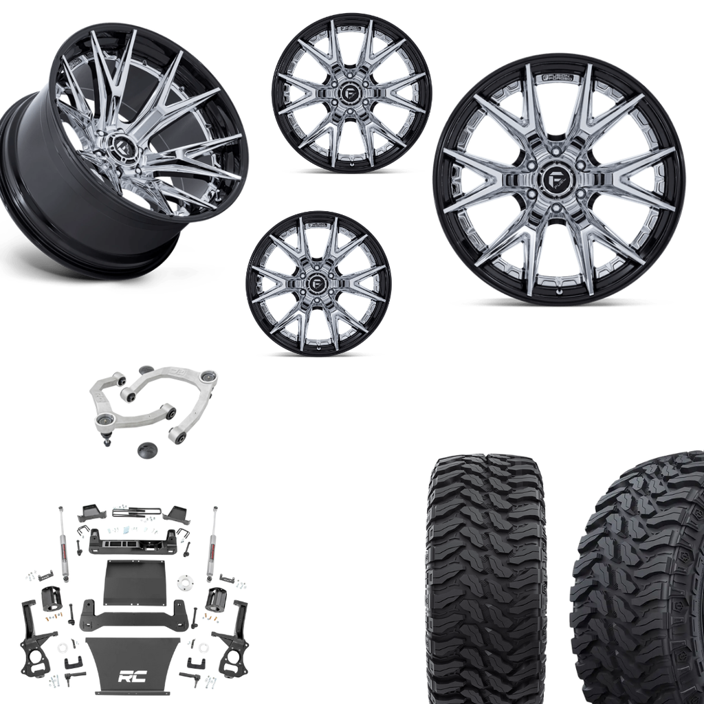 6 inch Bundle w/ 22x10 Black Chrome Wheels and 35in Hercules TT1 Tires - 2wd