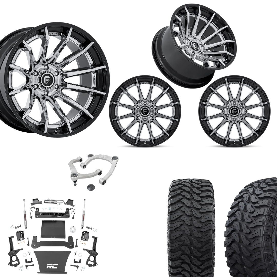 6 inch Bundle w/ 22x12 Black Chrome Wheels and 35in Hercules TT1 Tires - 2wd
