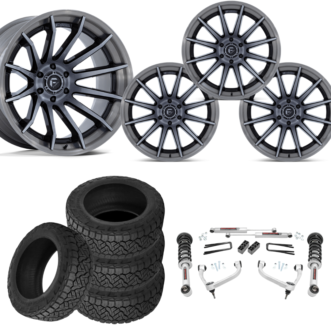 3 inch N3 Bundle w/ 20x10 Brushed Black Wheels - 34in Nitto Recon Grapplers - 4wd