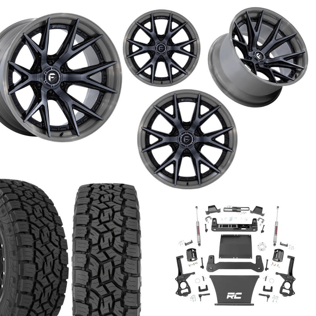 6 inch Bundle w/ 22x12 Brushed Black Wheels and 35in Toyo AT3 Tires - 2wd
