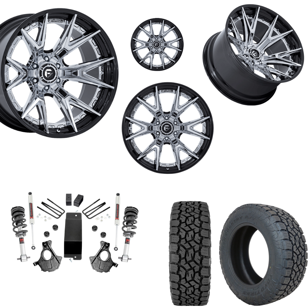 3.5 inch Lift M1 Bundle w/ 20x9 Black Chrome Wheels - 33in Toyo AT3 Tires - 4wd (14-18)