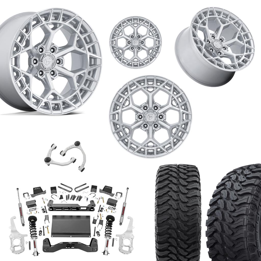 6 inch Lift N3 Bundle w/ 22x10 Silver Wheels- 35in Hercules TT1 Tires - 4wd
