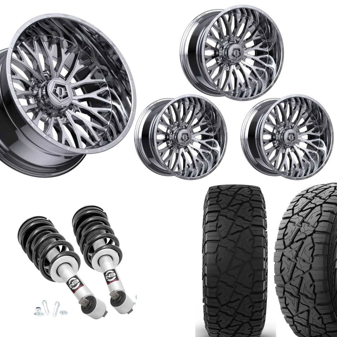 2 inch Level Bundle w/ 20x10 Chrome Wheels & 33in Hercules RT1 Tires - 2wd/4wd