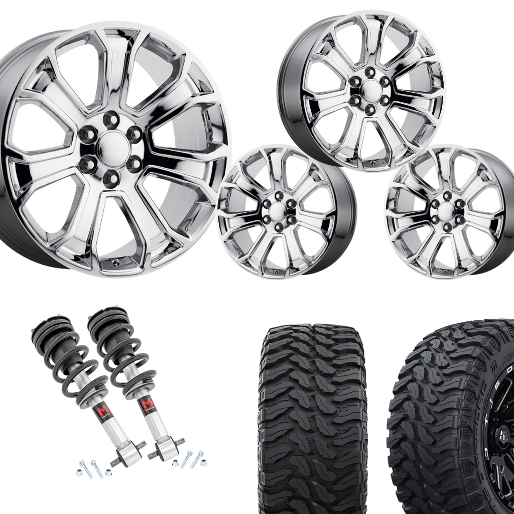 2 inch Level Bundle w/ 22in Chrome Rep Wheels and 33in TIS TT1 Mud Tires 2wd/4wd