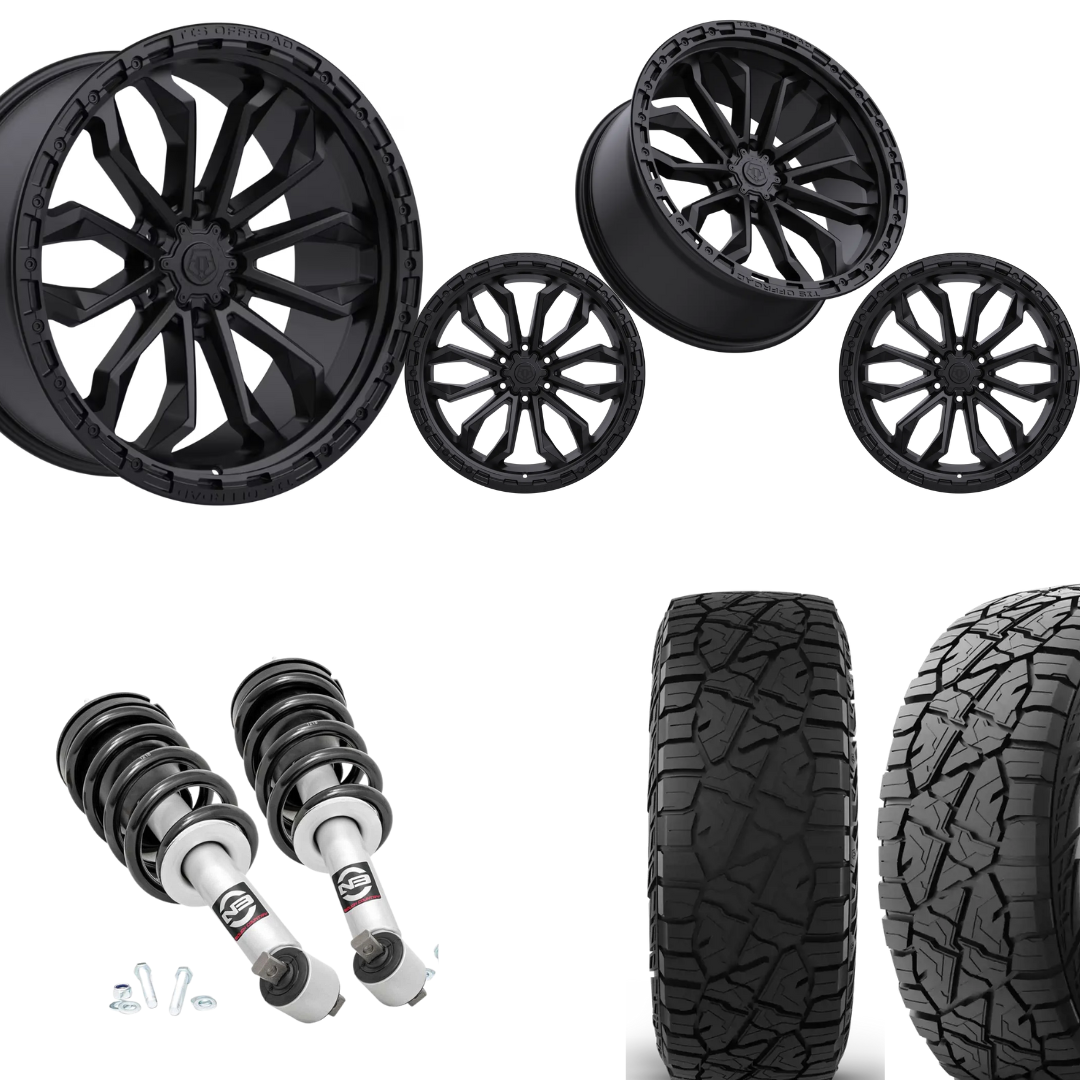 2 inch Level Bundle w/ 20x10 Satin Black Wheels & 33in Hercules RT1 Tires - 2wd/4wd