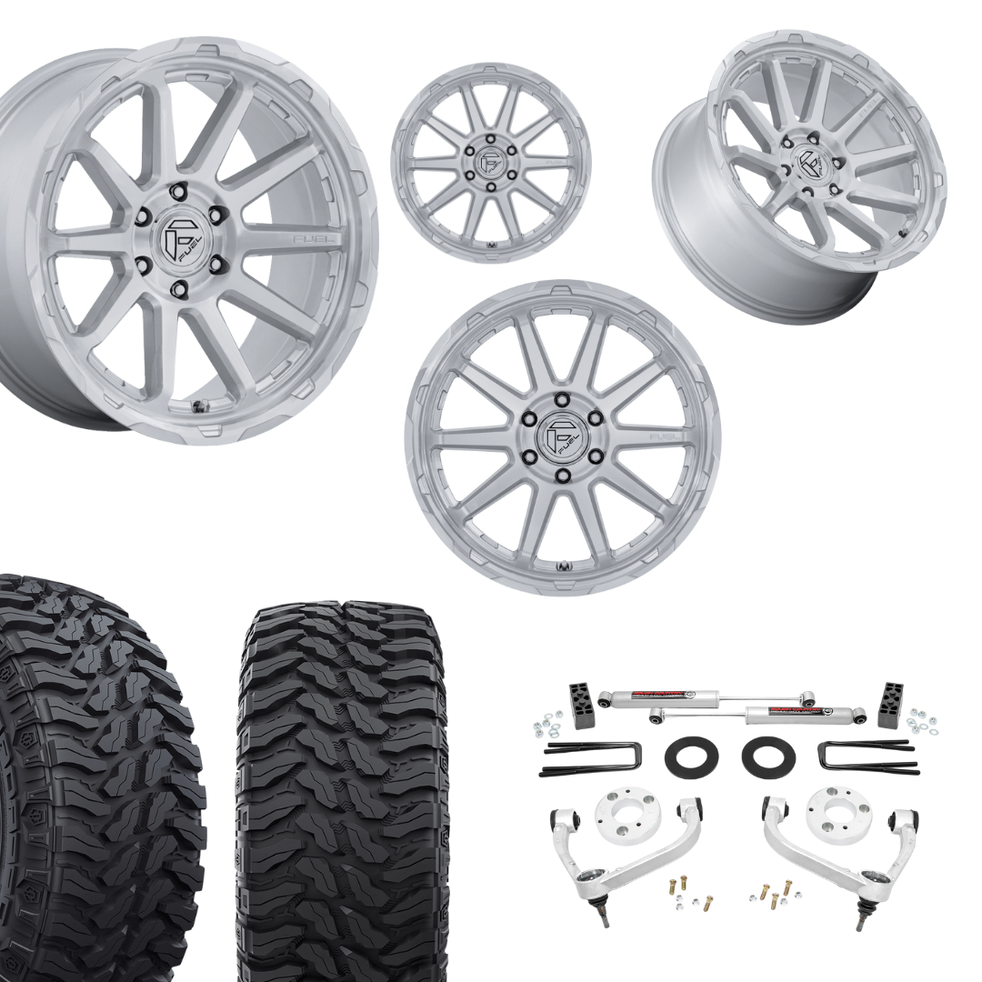 3 inch Bundle w/ 20x10 Gloss Silver Wheels - 33in Hercules TT1 Tires - 4wd