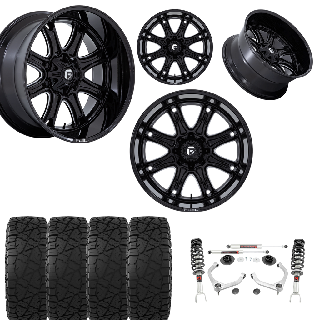 3 inch Lift Bundle M1 w/ 22x10 Gloss Black Milled Wheels & 33in Hercules RT1 Tires - 4wd