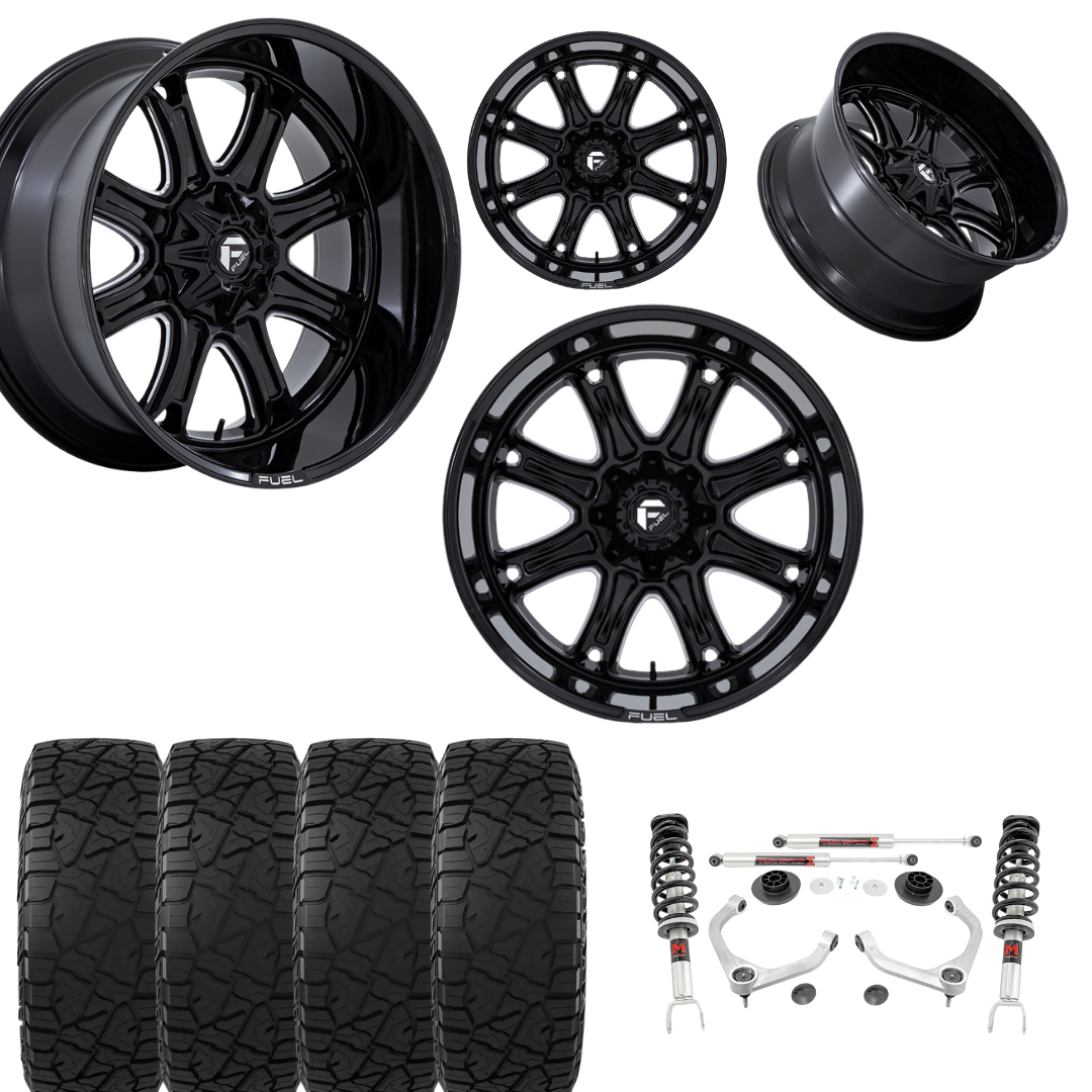 3 inch Lift Bundle M1 w/ 22x10 Gloss Black Milled Wheels & 33in Hercules RT1 Tires - 4wd