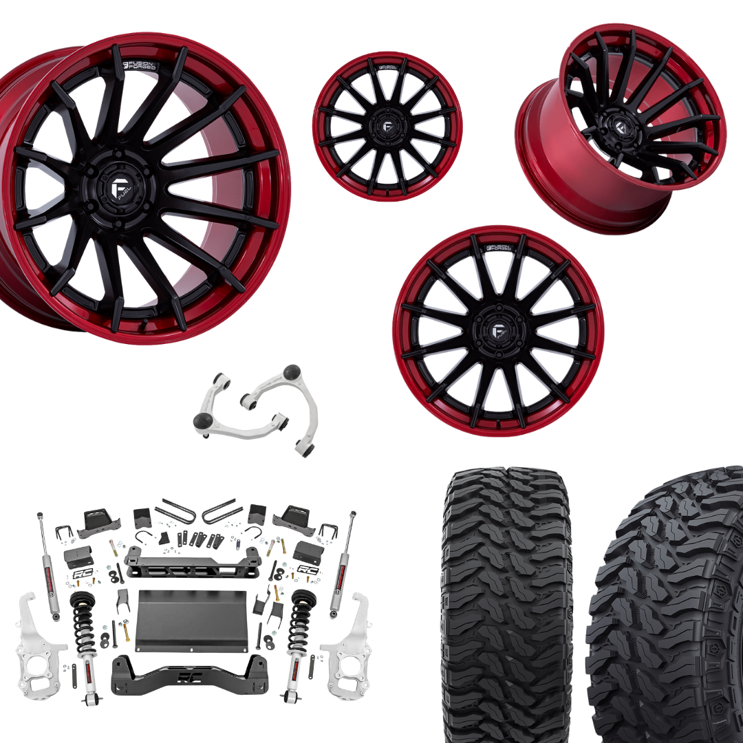 6 inch Lift N3 Bundle w/ 22x10 Black Red Wheels- 35in Hercules TT1 Tires - 4wd